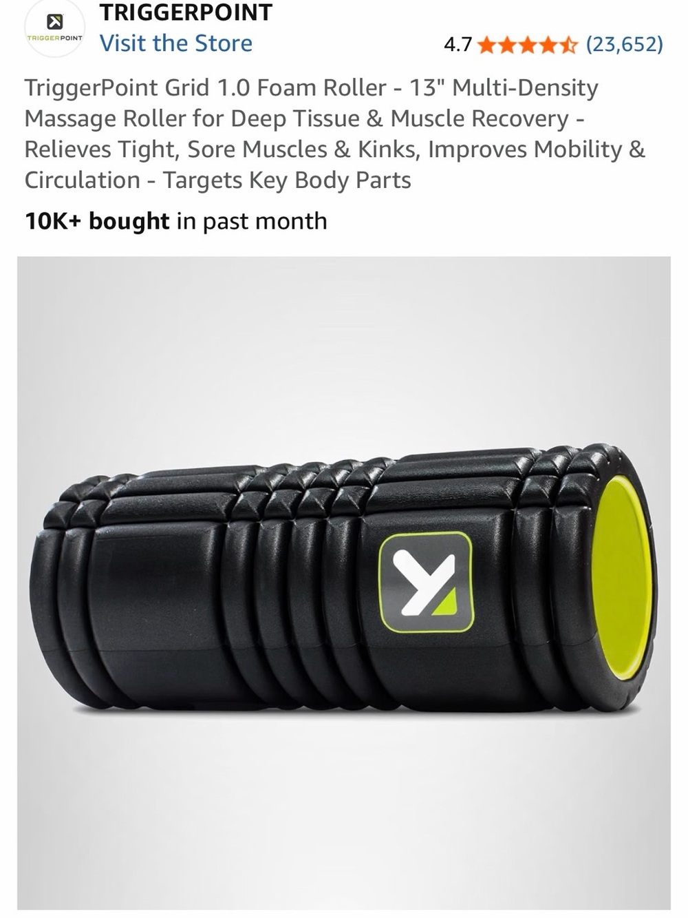 Black Foam Roller with Lime Accents - Grid 1.0